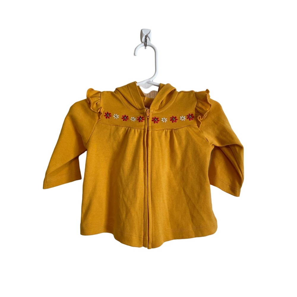 Little Me yellow hoodie embroidered lightweight  floral Size 6 mo